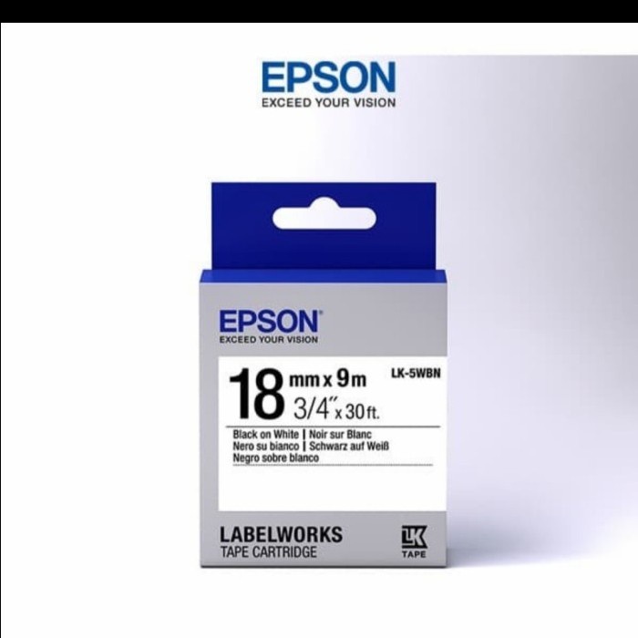 LK-5WBN Epson Label 18mm x 9m Black on White Labelworks Tape Cartridge