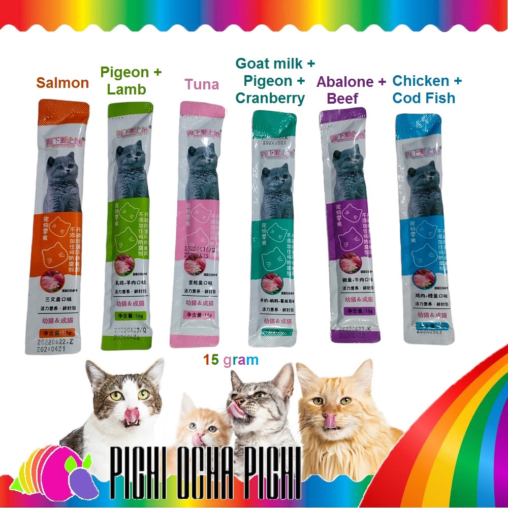 Cat Treat Snack Wet Food 15 g Cemilan Kucing Kitten 6 Rasa by BiXiaAiShangTa