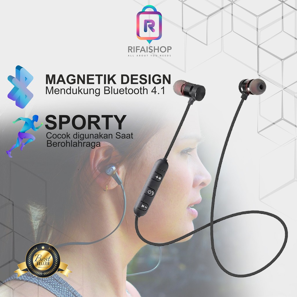 Headset Bluetooth Sport Magnetik handset hedset Bass jbl