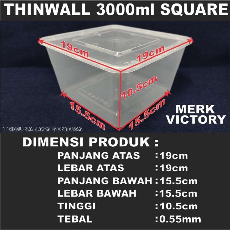 Thinwall 3000ml Square SQ Food Container Box Tempat Plastik Murah Kotak Penyimpan Makanan Kulkas