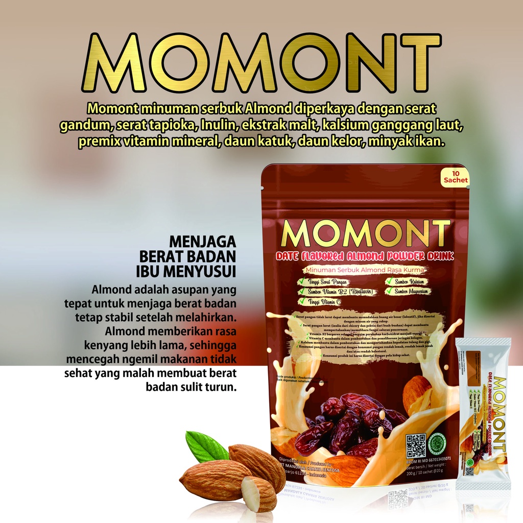 Momont Almond Milk Susu Pelancar ASI dan Peningkat Kualitas ASI 200gr 10 Sachet | Halal | BPOM