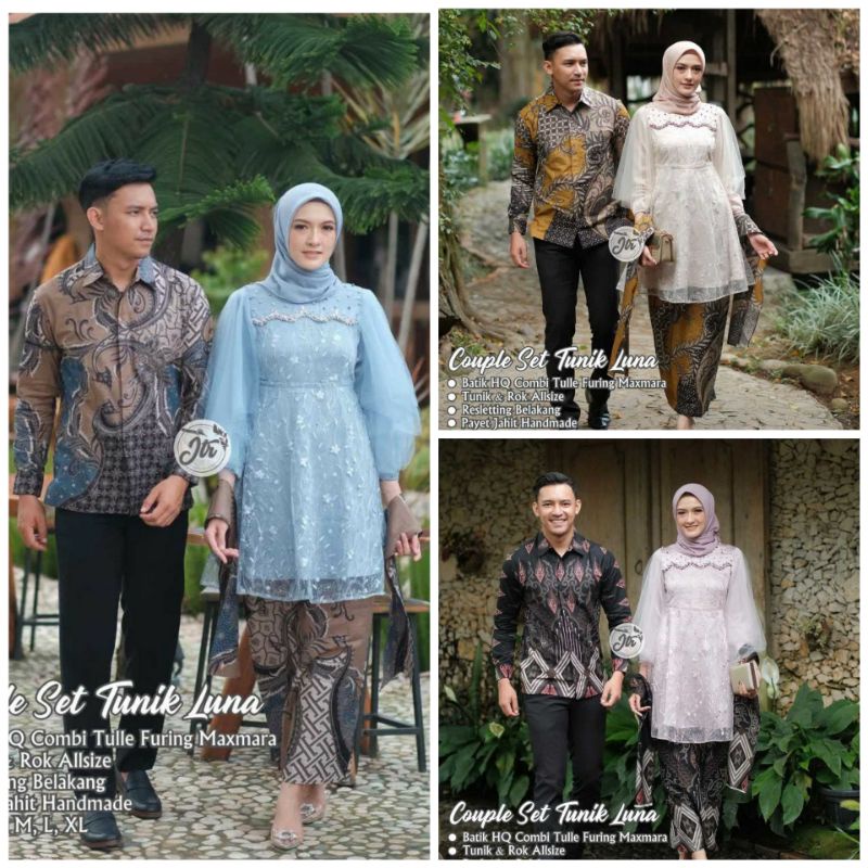 Set Kebaya Batik Seragam Couple Brokat Tille