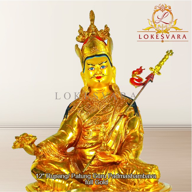 Patung Rupang Arca Logam Padmasambhava 12inch Full Gold