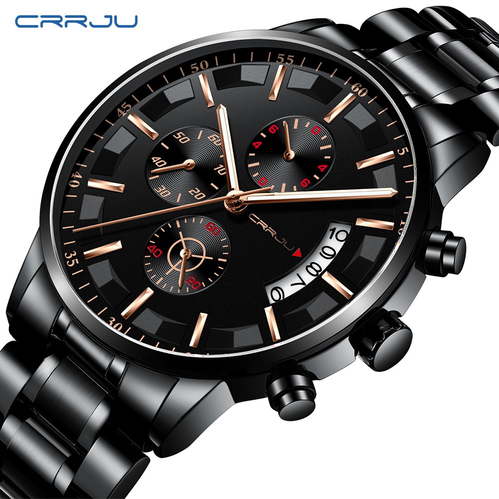 CRRJU Jam Tangan Pria  Quartz Sport Casual Mewah Anti Air Chronograph Watch