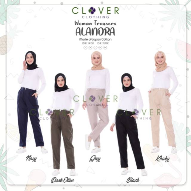 Celana panjang perempuan alandra merk clover clothing