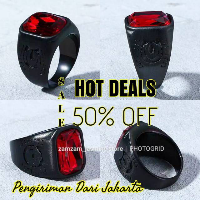 Cincin Red Ruby Ring Titanium Hitam High Qualty