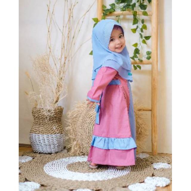 Gamis Rabiza set Kerudung Anak warna Biru Pink