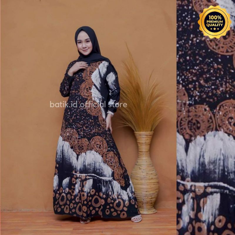 Gamis Twill Rayon Malaman Terbaru Kekinian Busui | Gamis Tiedye NEW-COIN COKLAT