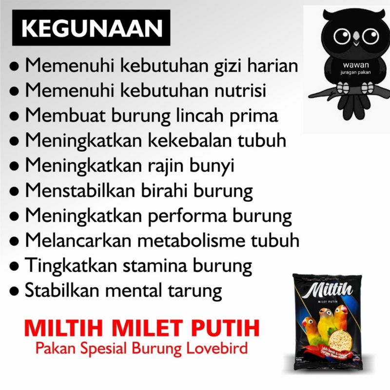 pakan burung lovebird miltih