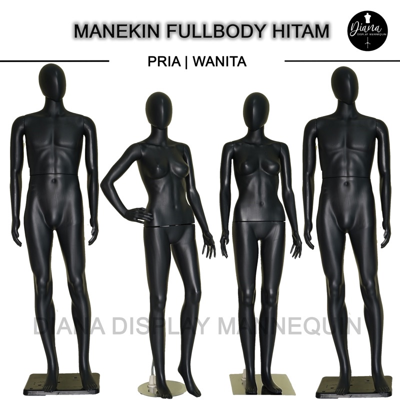 PATUNG MANEKIN BAJU FULLBODY PRIA ATAU WANITA HITAM KOMPLIT DENGAN PLAT PLASTIK ATAU BESI