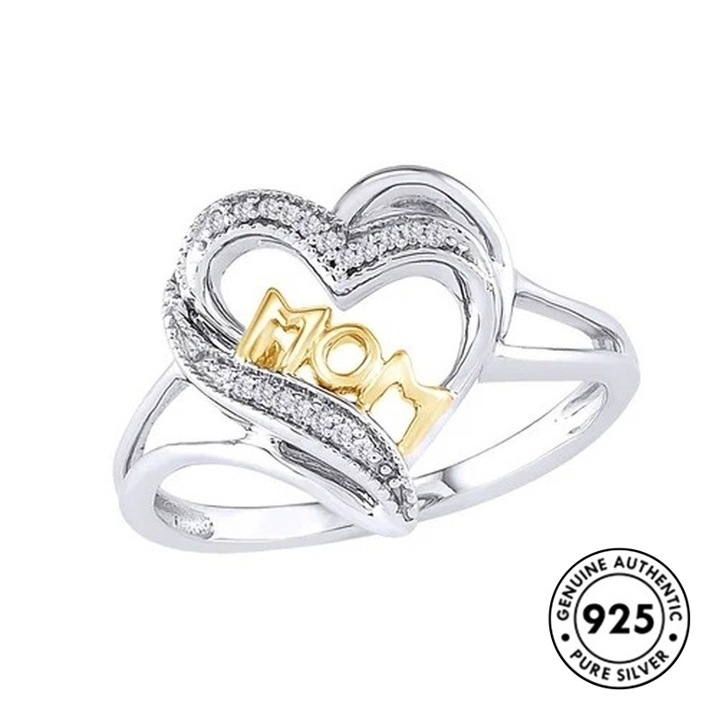 Cincin Berlian Bentuk Hati Bahan S925 Silver Untuk Hadiah Hari Ibu