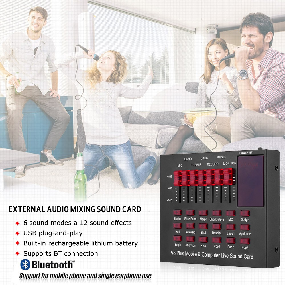V8 Plus Bluetooth Audio USB External Soundcard Live Broadcast