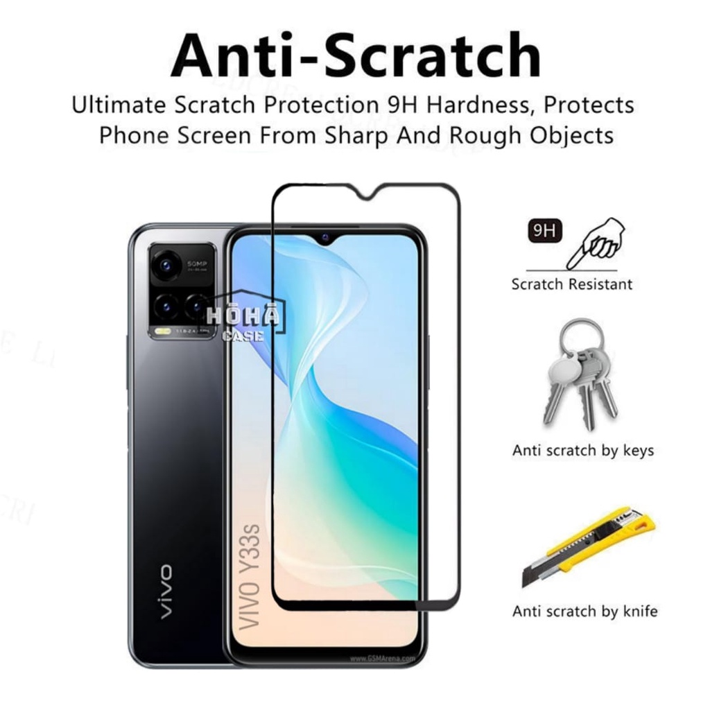 PROMO 2in1 Tempered Glass VIVO Y33s Anti Gores layar kaca List Hitam Free Garskin