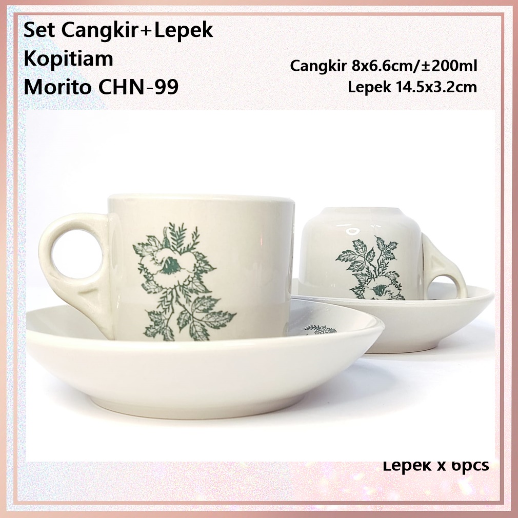 [Set 12pcs] Set Cangkir+Lepek Keramik Kopitiam MORITO CHN-99