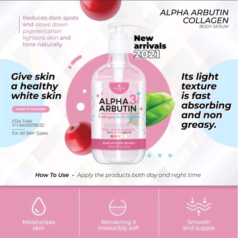 [BPOM] Precious Skin Alpha Arbutin 3Plus 10x Whitening Booster Collagen Body Serum | Serum Badan 500ml