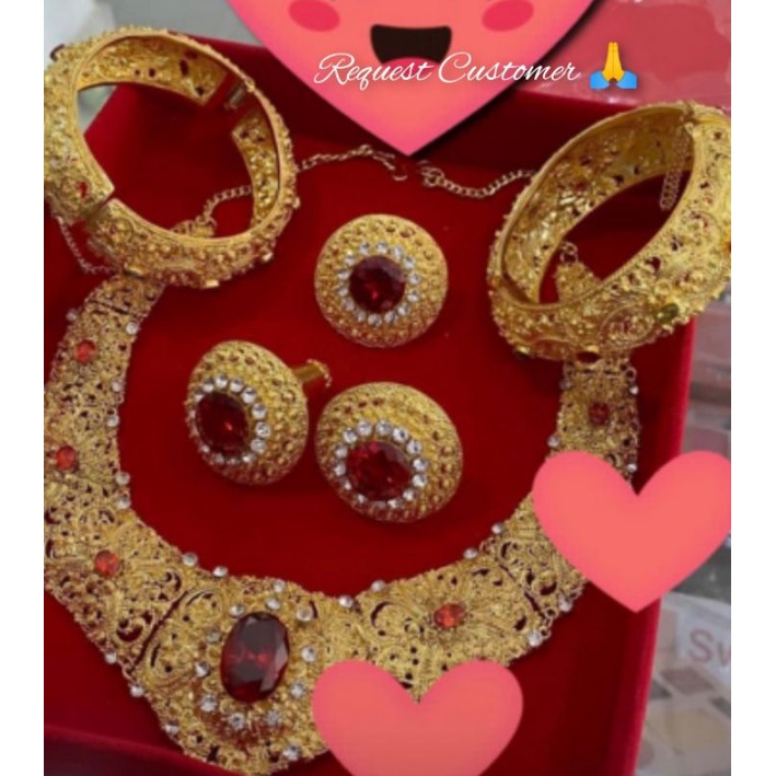 Set Alpaka Kalung+Gelang+Anting+Cincin