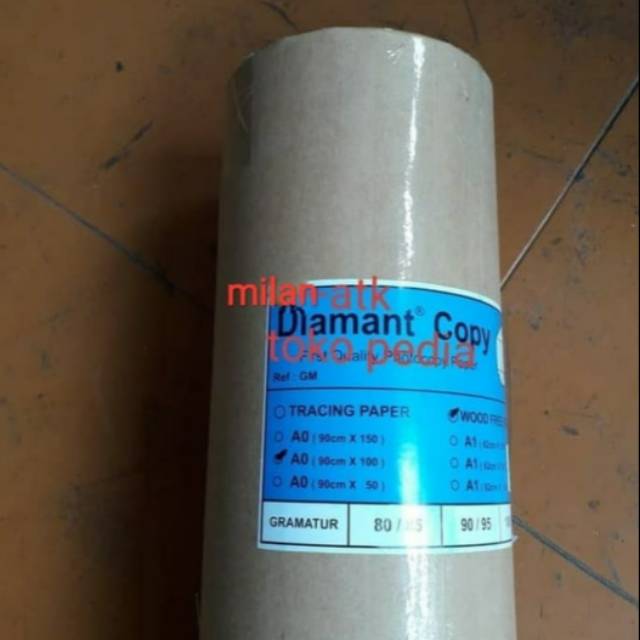 

Kertas HVS Roll Diamant Copy A0 80gram. Size 90cm x 100 meter.