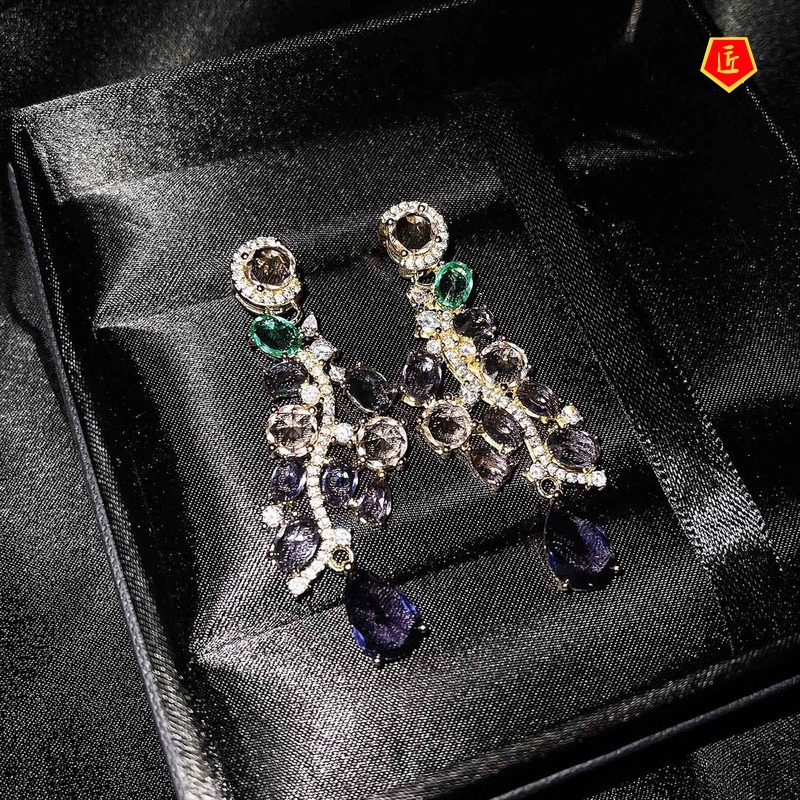 [Ready Stock]Elegant Luxury Purple Gemstone Earrings