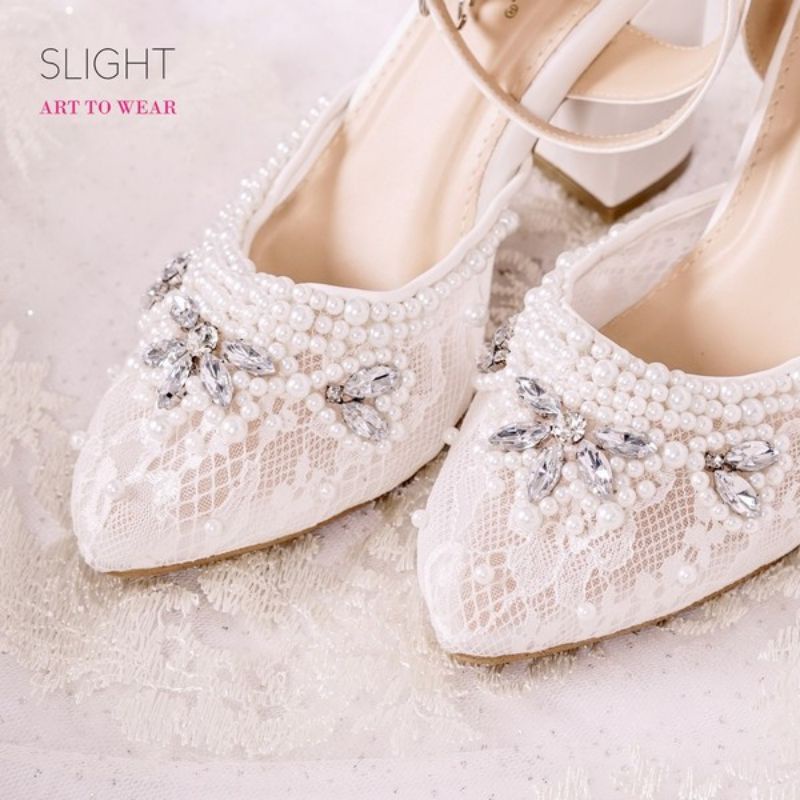 SLIGHT Sepatu Wedding Ankle Strap Adeline Putih 7 cm-6
