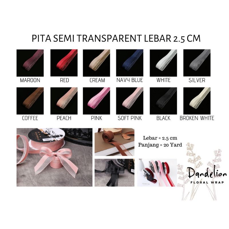 WMS PT 01 PITA BUKET BUNGA DUA WARNA TRANSPARANT ORGANZA IMPORT