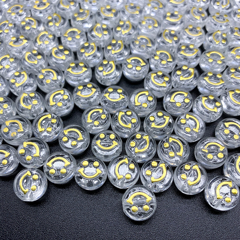 50pcs / Lot 6x10mm Manik-Manik Akrilik Transparan Motif Emoji Senyum Untuk Gelang