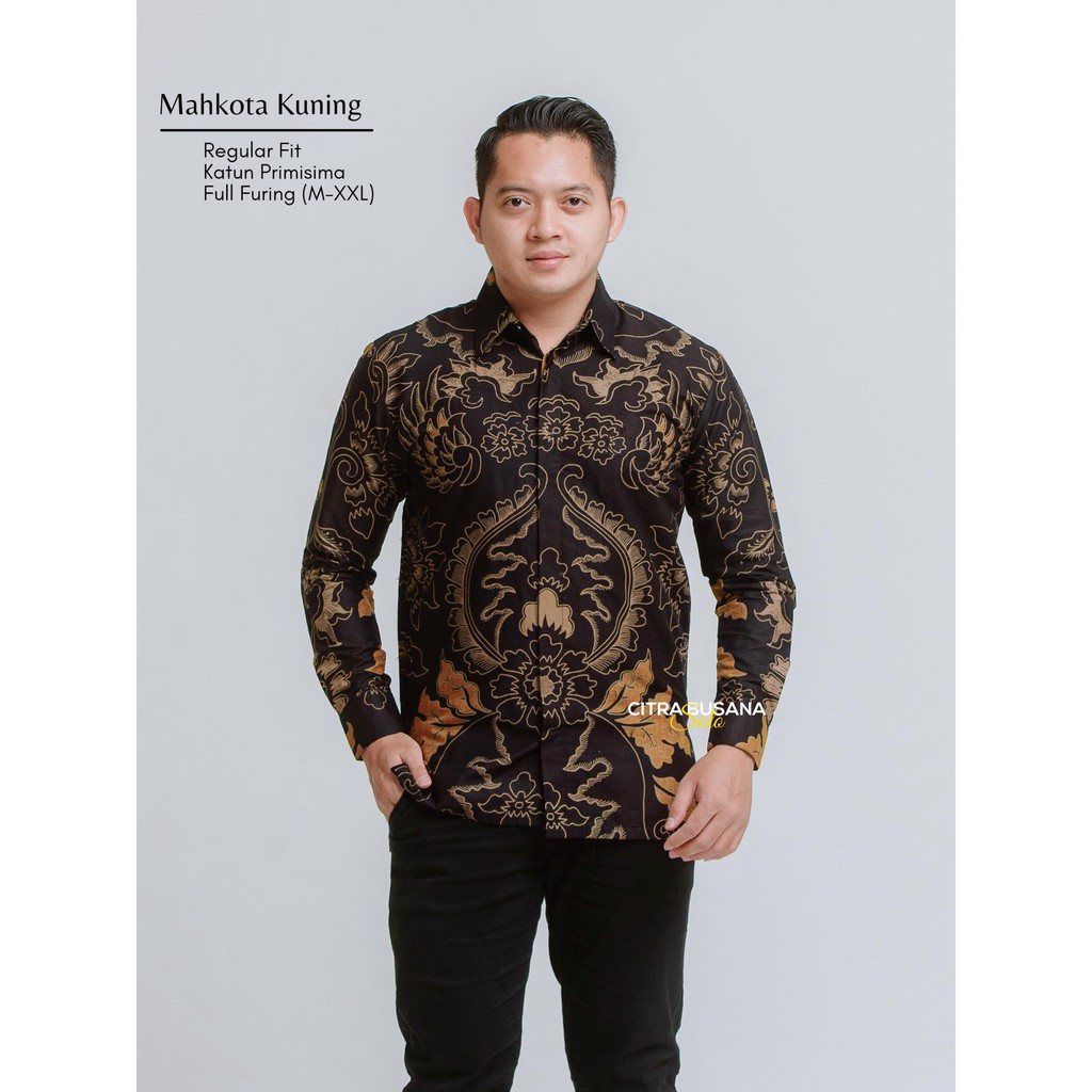 MAHKOTA KUNING Kemeja Batik Pria Lengan Panjang Full Furing Katun Primisima