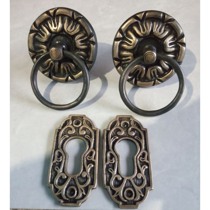 Paket hemat satu set Handle gagang tarikan pintu gebyok + lubang kunci Kuningan