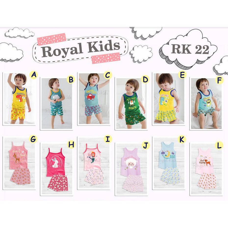 SETELAN LENGAN KUTUNG ROYAL KIDS RK 22 BAJU RUMAH ANAK,KOde L kosong