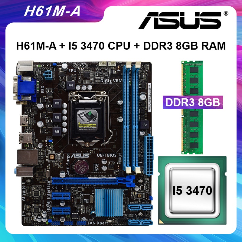 PREORDER ASUS H61M-A Motherboard 1155 DDR3 Motherboard Set With I5 3470 CPU Processor DDR3 8GB RAM I
