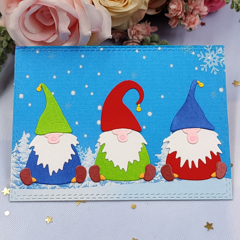 Cetakan Stensil Cutting Dies Motif Gnome Natal Bahan Metal Untuk Scrapbook / Craft DIY