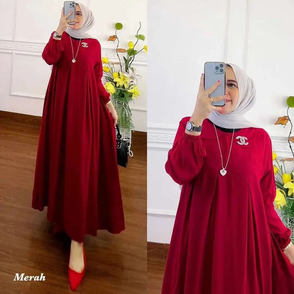 TANIA DRESS BL KAIN CERUTY BABYDOLL FULL PURING LD 108 CM PB 137 CM GAMIS LEBARAN TERBARU 2023 KEKINIAN DRESS KOREAN STYLE MUSLIM MAXI DRESS JUMBO