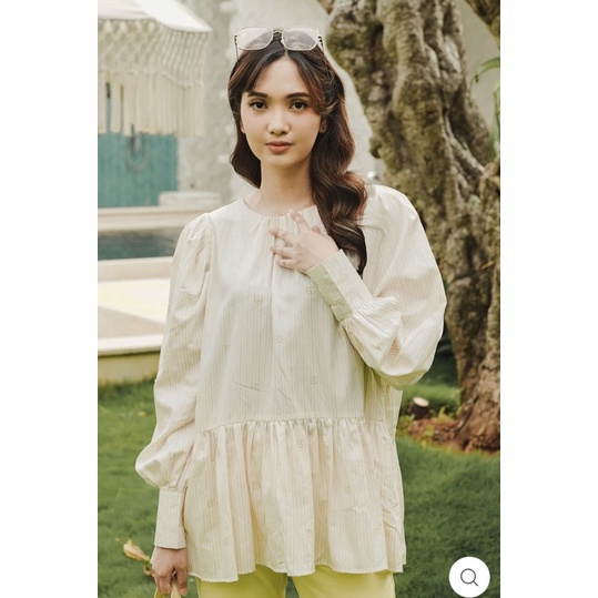 Monogram Stripe Peplum Blouse Benang Jarum