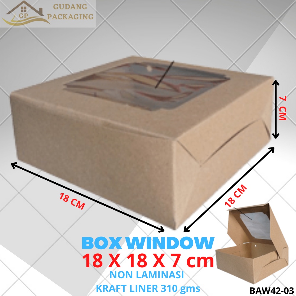 Jual Kardus Box Dus Kue Bolu Brownies 18x18x7 Cm Kotak Nasi Kue Mika Window Transparan 4448