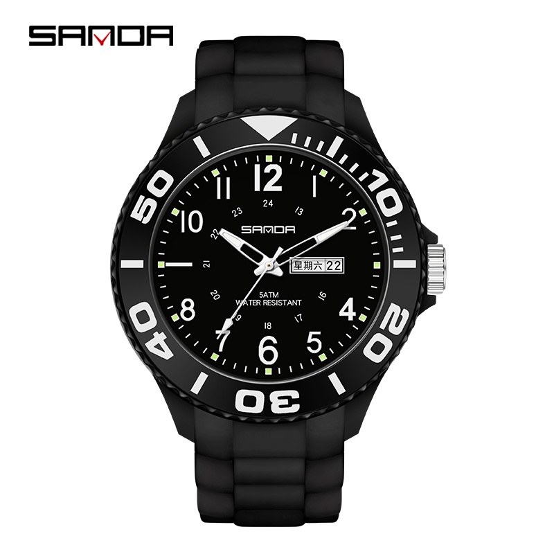 SANDA 6051 Jam Tangan Pria Analog Tali Rubber Luminous Anti Air WATCHKITE WKOS