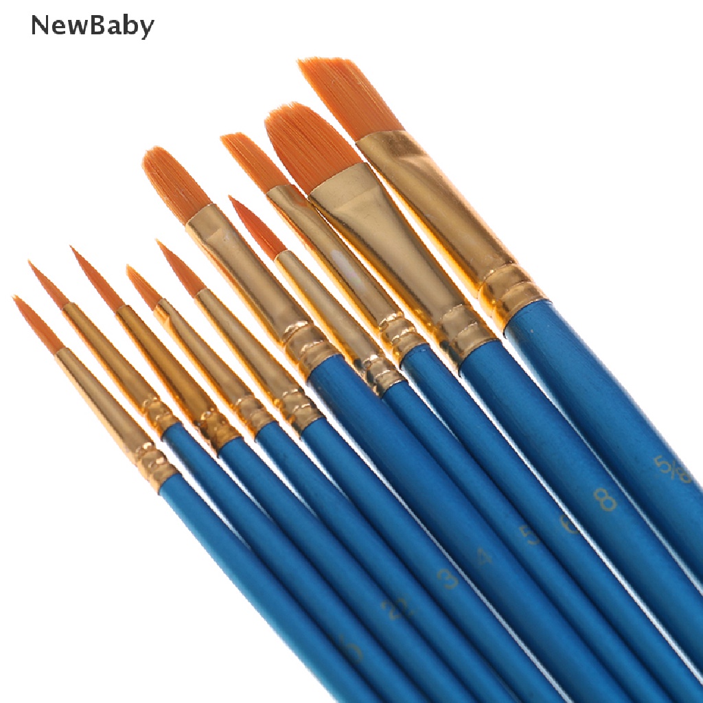 Newbaby 10Pcs Kuas Cat Air Bahan Nilon Untuk Melukis