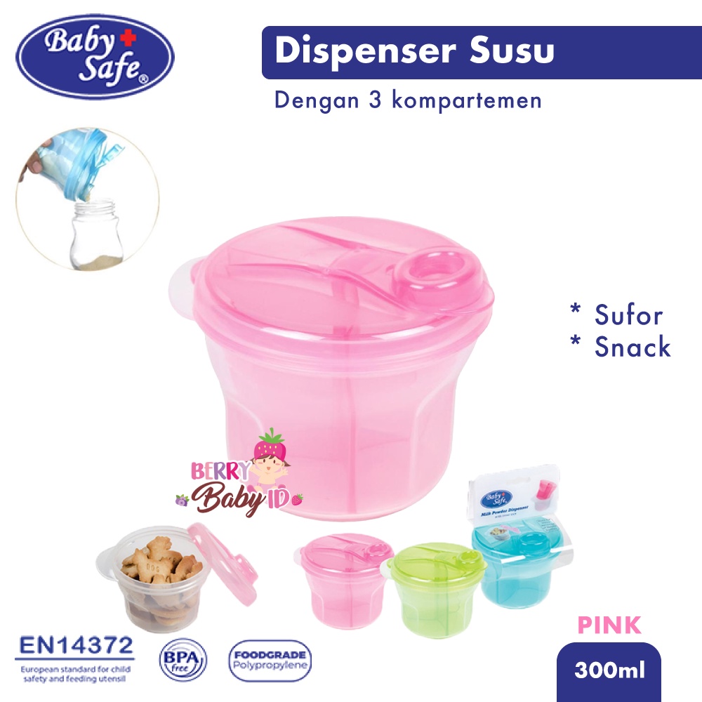 Baby Safe Dispenser Susu Bayi 3 Kompartemen &amp; Tempat Snack Bayi BBS065 Berry Mart