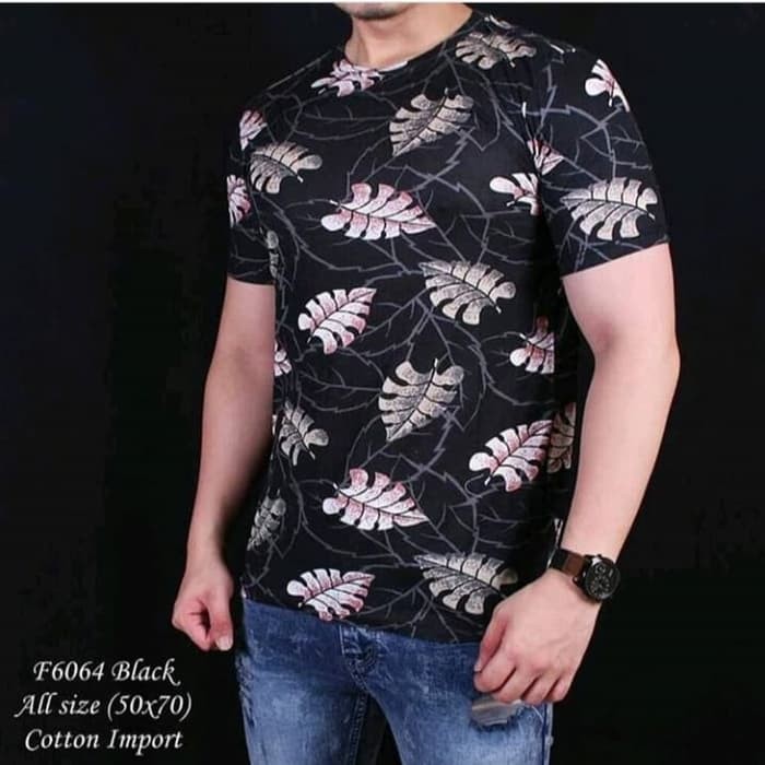 Populer Kaos Pria Batik Autum Black Lengan Pendek