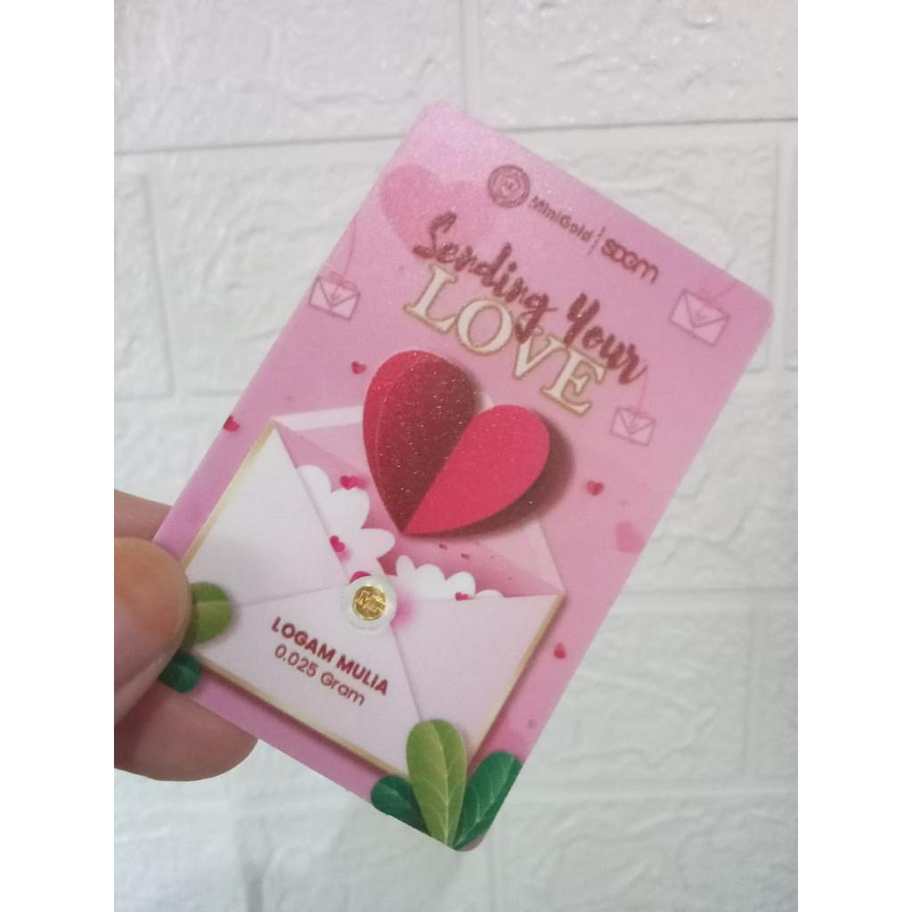 MINIGOLD Gift Series 0.025 Gram Love New Kemasan PVC TERMURAH TERLARIS Emas Mini Emas Batangan Logam Mulia Murni 24 Karat Bersertifikat Resmi Asli Original Tabungan Emas Souvenir Keren Mewah