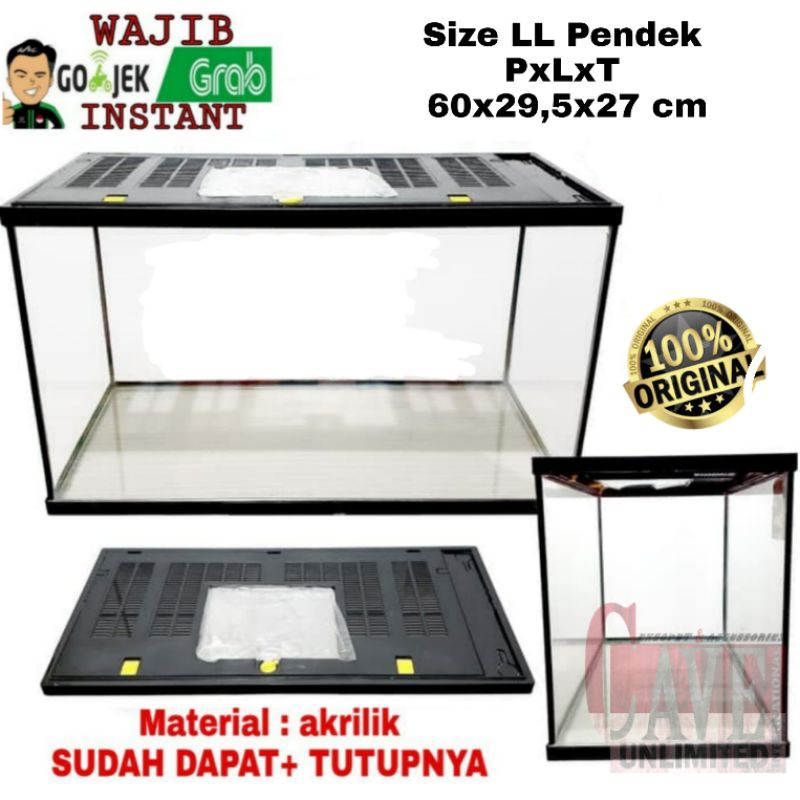 Terrarium gex nikita LL pendek ceper kandang reptile + tutup