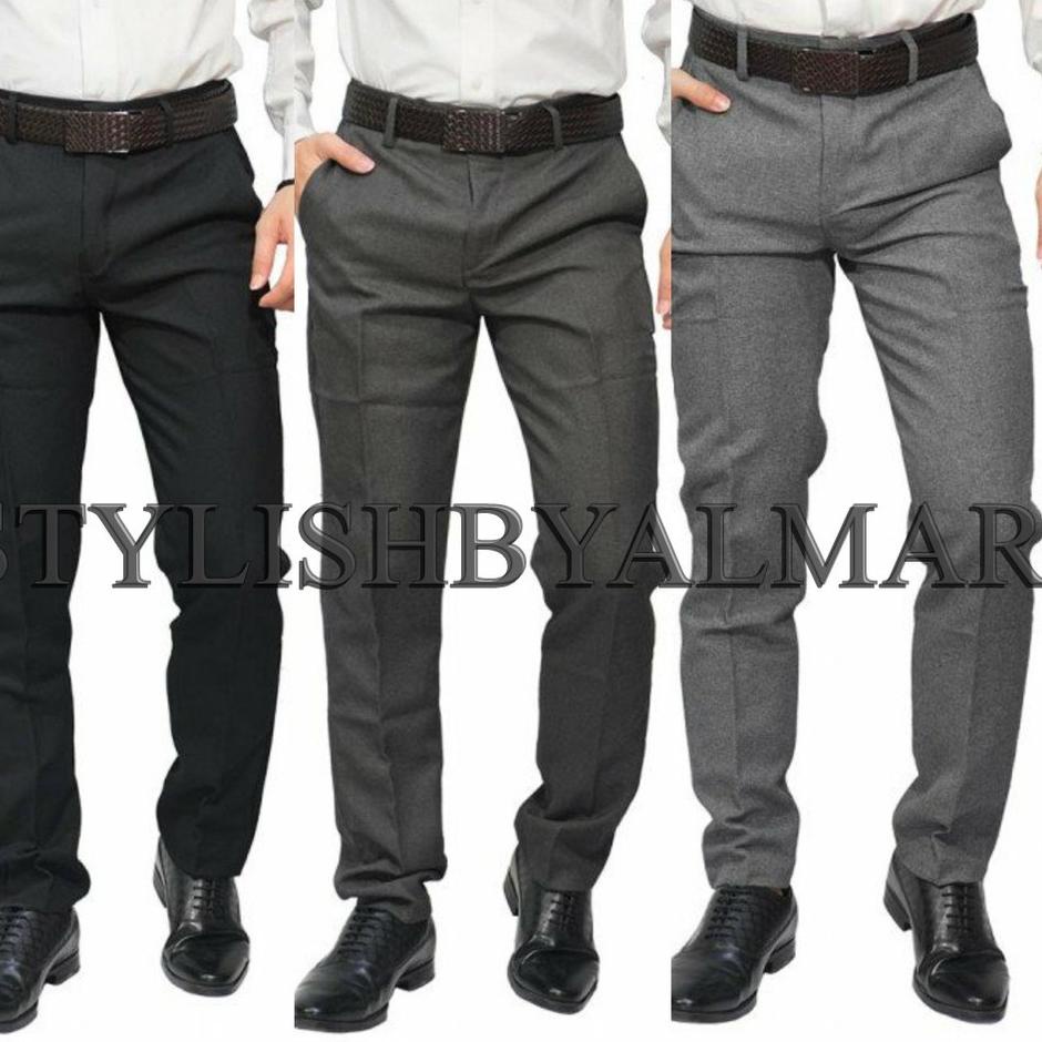 Celana Kerja Formal Pria Slimfit Hitam Abu Bahan Kain Woll