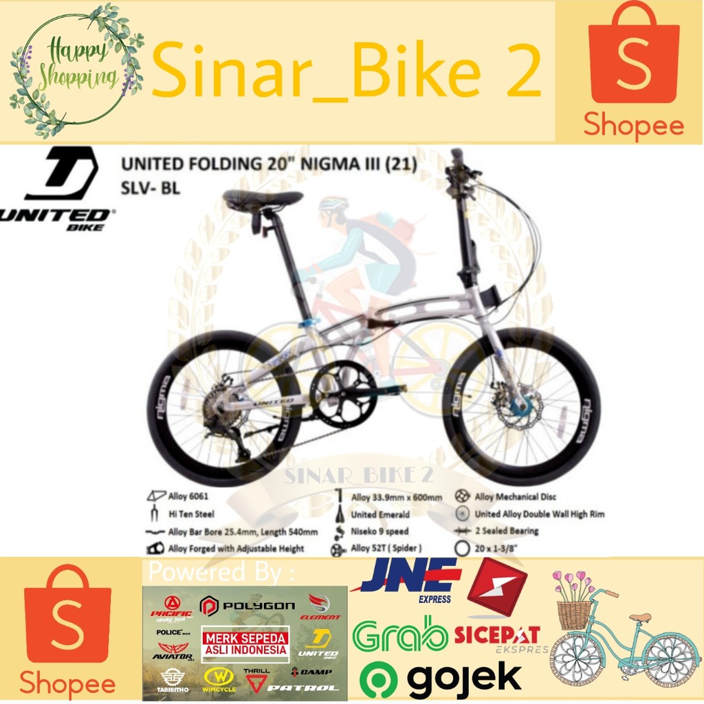 Sepeda Lipat 20Inch United Nigma III New 2021 Alloy 9Speed (Gosend/Grab)