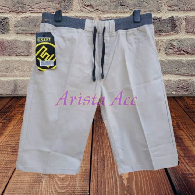 Celana Chino Pendek Pria Pinggang Karet Kolor Distro Rip Exist Premium Brand Black Grey Mocca Cream