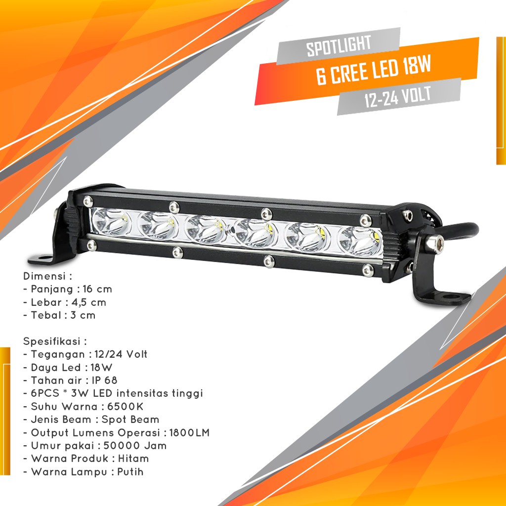 Lampu LED Tembak Sorot CREE 6 Mata 18Watt 1800LM Slim