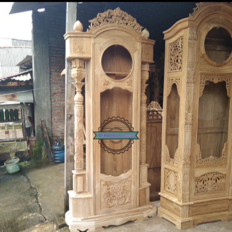 Lemari jam masjid untuk hias pajangan jati ukir Jepara mentahan