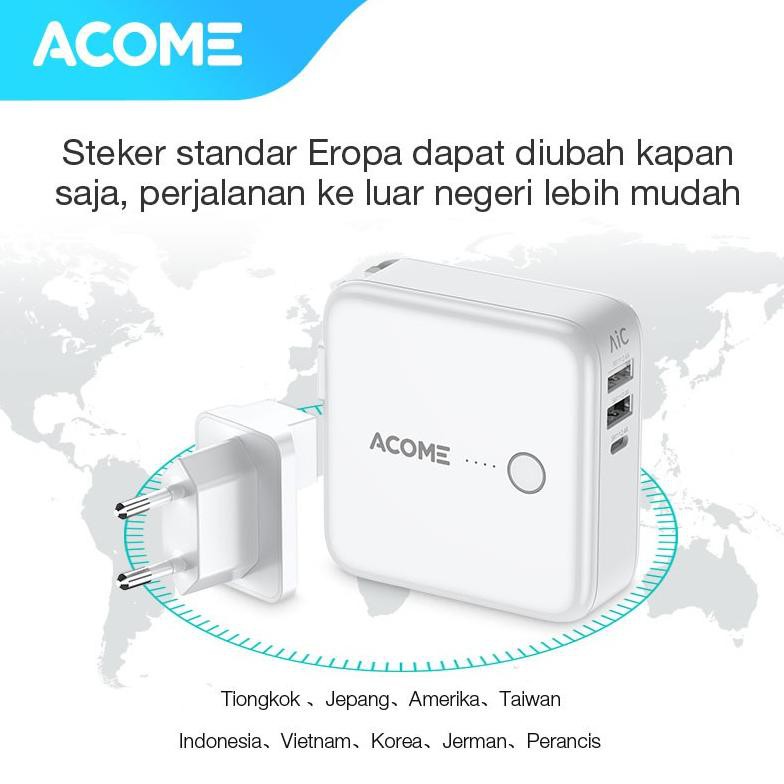 [KODE 639] ACOME PowerBank &amp; Charger Original  Dual USB 1 Type-C AU01 Garansi Resmi 18 Bulan