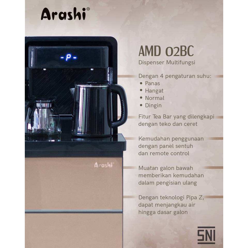 ARASHI Water Dispenser Multifungsi AMD 02BC Hot &amp; Cool / Panas &amp; Dingin Air Galon Bawah + Remote, Ceret Elektrik &amp; Jar