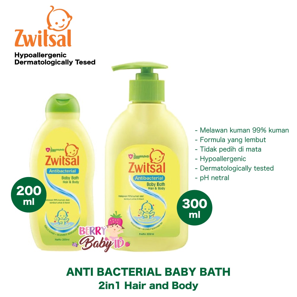 Zwitsal Antibacterial Baby Bath 2-in-1 Hair &amp; Body Sabun &amp; Shampo Bayi Berry Mart