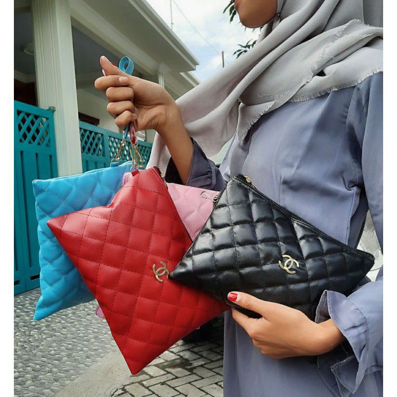 CLUTCH DIXY BORDIR PAKE TALI PENDEK/POUCH MAKE UP/POUCH MULTIFUNGSI