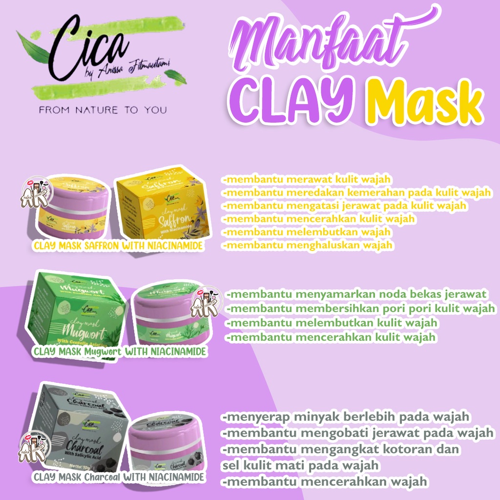 CICA MASKER SAFFRON ORGANIC FACE MASK / CLAY MASK (CHARCOAL / SAFFRON / MUGWORT) BPOM