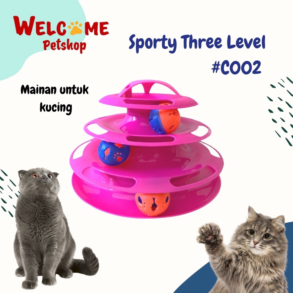 Sporty Three Level / Mainan Kucing / Mainan Tingkat Bola Kucing